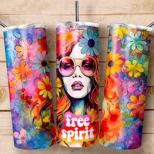20Oz Skinny Tumbler Wrap Png | Freier Geist | Sofortdownload | Hippie Geschenke | Boho Geschenk für sie | Sublimationsdesign
