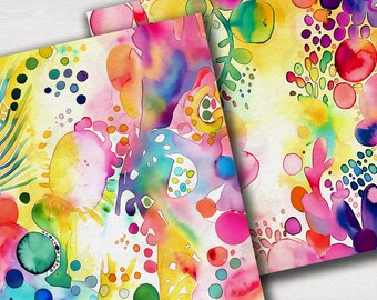 抽象的なデジタルペーパーパック：鮮やかなマルチカラートーンの水彩画