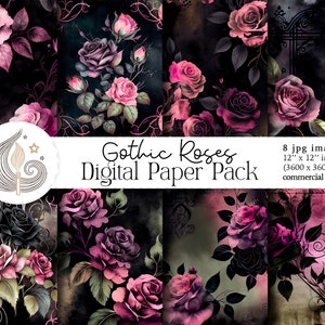 Gothic Rosen Digitales Papier | Aquarell Rosen | Scrapbooking Papier | Digitale Hintergründe | Druckbares Papier | Kommerzielle Nutzung