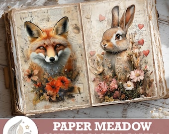 Paper Meadow Junk Journal Kit: Vintage Forest Animals Printable Pages