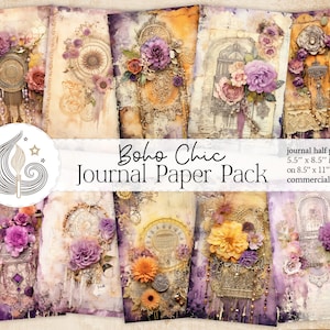 Kit de journal indésirable Boho Chic | Pages de journal floral en dentelle gitane Shabby Boho | Scrapbooking numérique | Papier imprimable | Artisanat | Art