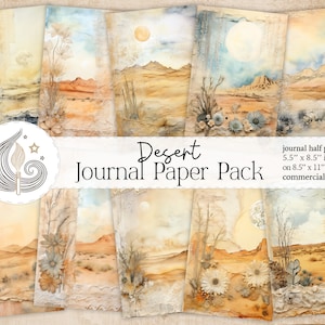 Strony dziennika Desert Junk | Pakiet papieru cyfrowego | Tło do druku w stylu pustyni | Rękodzieło | Scrapbooking | Zrób to sam | Południowo-zachodni | Boho