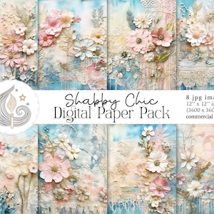 Papel Scrapbook / Floral Shabby Chic / Diario basura / Descarga digital / Papel digital / Encaje / Flores / Adornos vintage