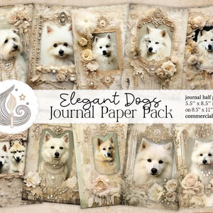 Ongewenste dagboekpagina's | Elegante honden | Shabby chique stijl | Hond digitaal plakboekpapier | Commercieel gebruik | Papierambachten | Kaarten maken