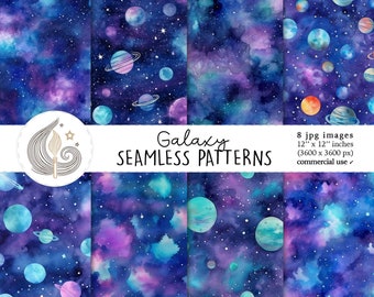 Galaxy Seamless Patterns: Cosmic Digital Paper Pack with Stars and Space Textures