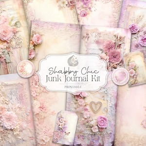 Kit de journal indésirable shabby chic | Éphémères du journal indésirable Shabby Chic | roses roses | Shabby Chic imprimable | millésime | Fleurs | Dentelle