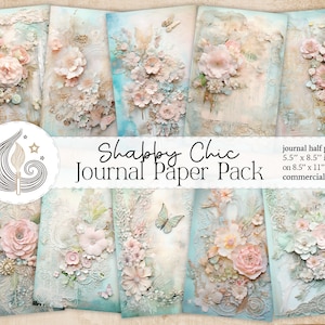Demi-pages de Junk Journal Shabby Chic | Paquet de papier numérique | Fournitures de journalisation | Motifs floraux ornés de dentelle romantique pastel dans des tons pastel