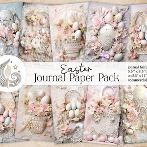 Paquete de papel del diario de Pascua / Pastel Floral Shabby Chic Huevos de Pascua / Diario basura Imprimibles de Pascua / Fabricación de tarjetas / Manualidades / Regalos de bricolaje