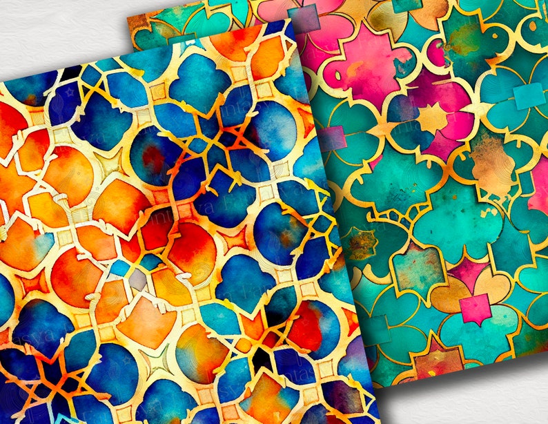 Moroccan Tiles Digital Paper Pack: Colorful Geometric Patterns With ...