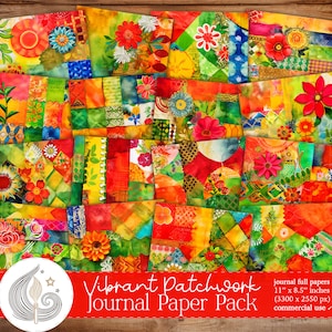 Vibrant Patchwork Junk Journal Paper | Boho Floral Colorful Collage Paper Kit | Digital Mixed Media Art |  Commercial Use | Craft Supplies