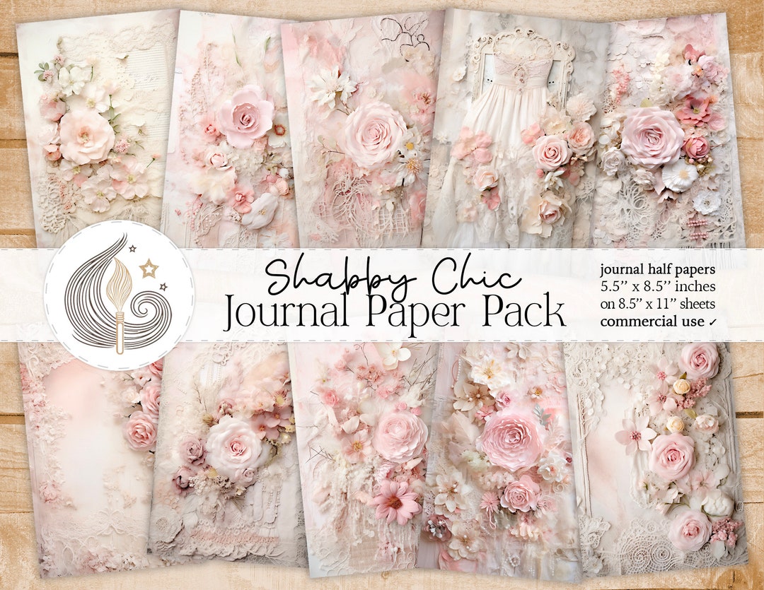 Vintage style distress floral junk journal papers, digital