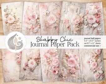 Shabby Chic Junk Journal Pages: Pastel Vintage Papers with Florals, Lace, and Textured Layers