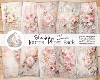 Shabby Chic Junk Journal Paper | Digital Scrapbooking | Vintage Journal Supplies | Romantic Junk Journal Kit | Elegant Pink Roses