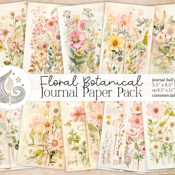 Botanical Floral Junk Journal Pages | Digital Paper Pack | Scrapbooking Paper | Journal Supplies | Creative Projects | Crafting