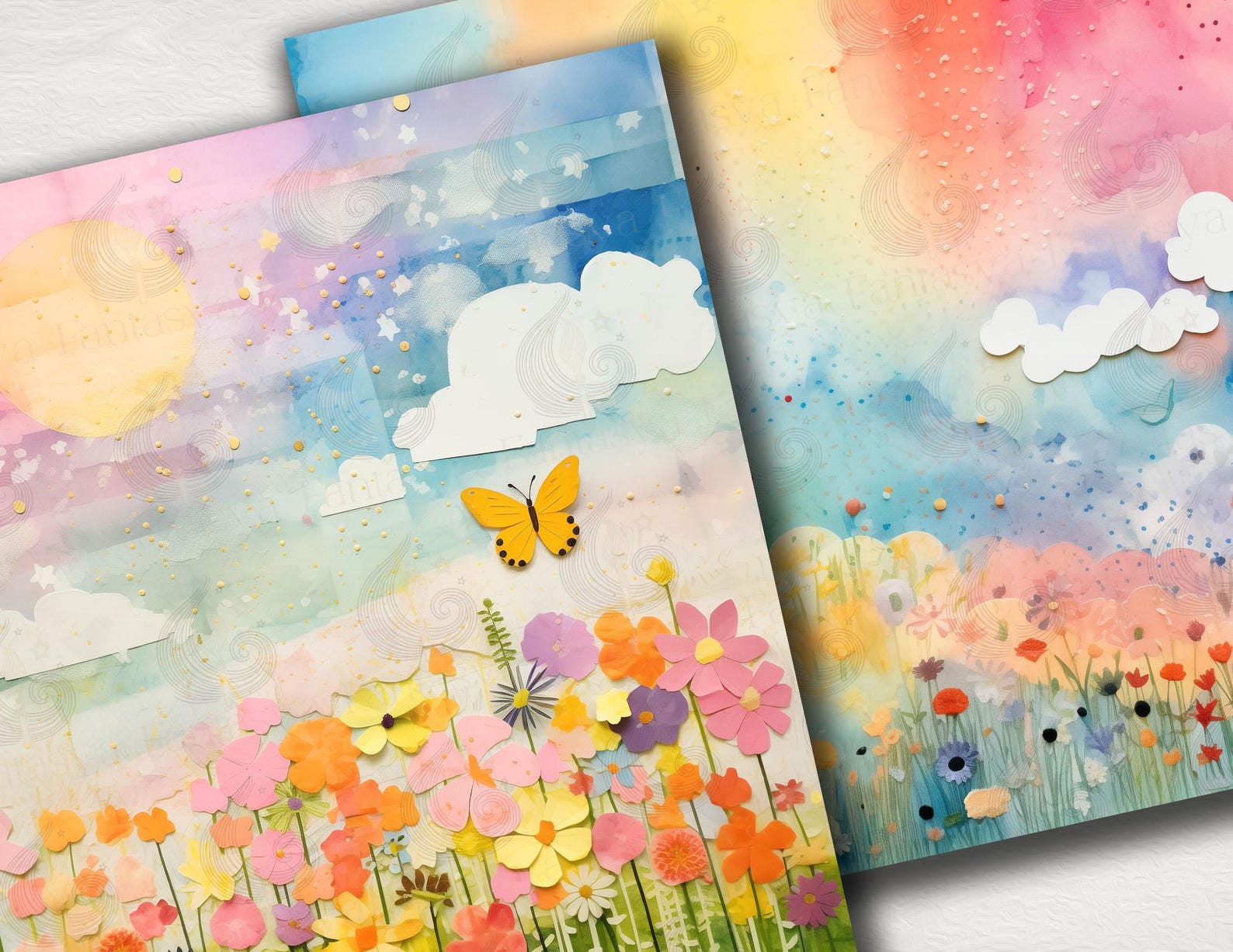 Pastel Rainbow Digital Paper Pack: Soft Watercolor Sky Backgrounds - Etsy