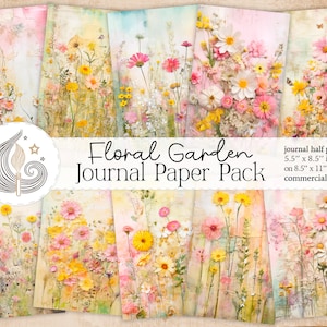 Zestaw do tworzenia dziennika Flowers Junk | Strony dziennika Floral Garden | Cyfrowy papier botaniczny | Papiery do majsterkowania | Papier do scrapbookingu | Tworzenie kartek
