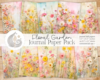 Floral Garden Junk Journal Pages: Botanical Papers with Wildflowers, Textured Layers, and Pastel Accents