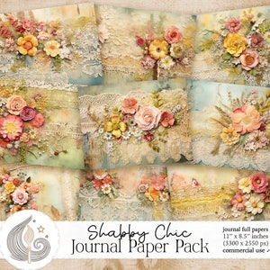 Shabby Chic Blumen Papiere | Druckbare Junk Journal Seiten | Journaling Kit | Vintage Blumen Poster | Sammelalbum Kunst | Basteln