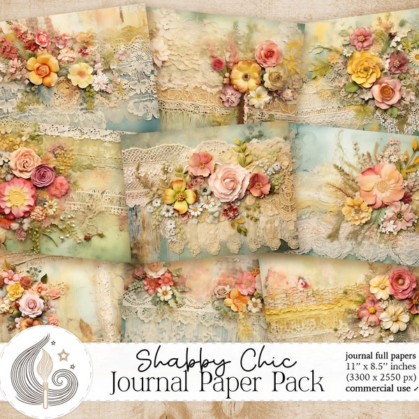 Shabby Chic Floral Papers | Printable Junk Journal Pages | Shabby Journaling Kit | Vintage Flower Prints | Scrapbook Art | Crafts