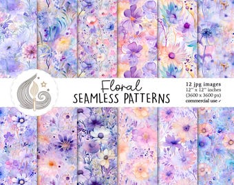 Naadloze bloemenpatronen: pastelkleurige aquarelbloem digitaal papierpakket in lavendel en roze tinten