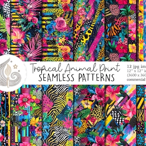 Nahtloses tropisches Tierdruckmuster | Kommerzielle Nutzung | Mixed Media Eklektisches Blumen Zebra Leopard Gepard Collage Scrapbook Papier