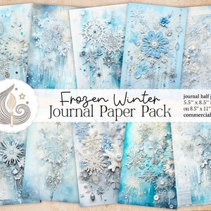 Papel de diario basura de invierno / Páginas de diario de copos de nieve / Creación de tarjetas / Creación de etiquetas / Paquete de papel artesanal / Papel digital / Papel de álbum de recortes