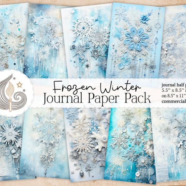 Winter Junk Journal Paper | Snowflake Journal Pages | Card Making | Tag Creation | Craft Paper Pack | Digital Paper | Scrapbook Paper