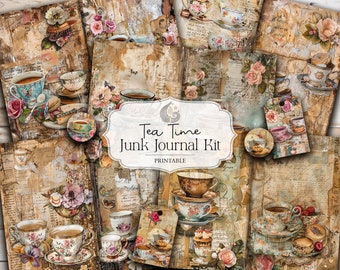 Junk Journal Kit | Tea Time | Vintage Ephemera | Digital Download | Distressed Paper | Teacups And Pastries | Shabby Chic