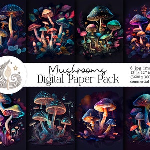 Mushrooms Digital Paper | Watercolor Magical Mushroom | Fairy Background | Fairy Forest | Scrapbooking | Magical Paper Pack
