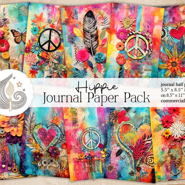 Hippie Printable Journal Kit | Junk Journal Supplies | Hippie Printables | DIY Craft Supplies | Rainbow Papers | Commercial Use