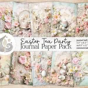 Ostern Junk Journal | Shabby Chic Teeparty | Digitale Papiere | Ostereier | Frühlingsblumen | Kommerzielle Nutzung | Kartengestaltung | Basteln