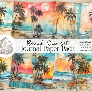 Journal de bordel de plage | Pages imprimables | Coucher de soleil sur la plage | Journal de la jonque côtière | Scrapbooking | Fabrication de cartes | Artisanat | Été | Océan