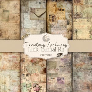 Kit para Diário de Arte Vintage: Fundos em Técnicas Mistas, Etiquetas Decorativas em Tons Neutros e Cartões Postais Desbotados.