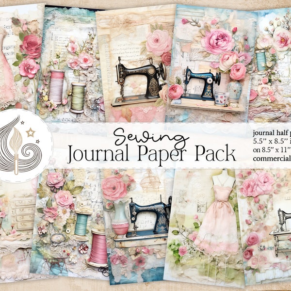 Sewing Junk Journal Kit | Shabby Chic | Junk Journal Pages | Printable Paper | Digital Download | Sewing Ephemera | Scrapbook Paper