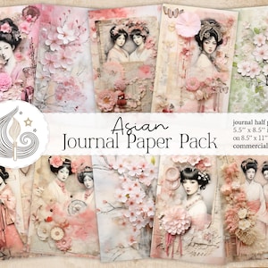 Asian Junk Journal Paper Pack | Elegant Geisha | Commercial Use | Journaling Supplies | Digital Scrapbooking | Paper Crafts