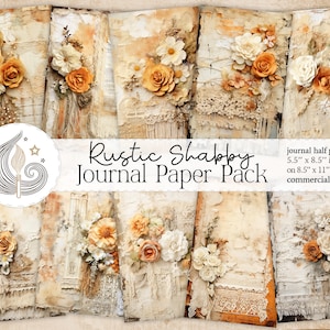Rustieke Shabby Chic Junk Journal Papers | Digitale download | Verweerde pagina's | Plakboek | Journaliseren | Ambachten | Gemengde media kunst