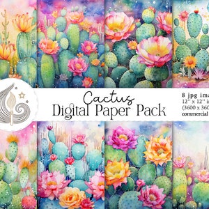 Carta digitale Cactus / Diari spazzatura / Creazioni con la carta / Creazione di carte / Download digitale / Cactus acquerello / Cactus del deserto / Creazioni digitali
