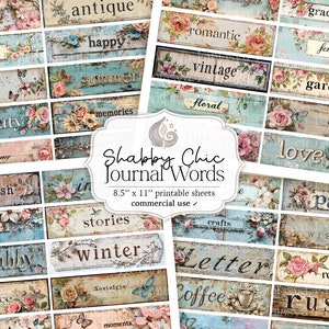 Mots imprimables du journal indésirable Shabby Chic | Feuille de collage | Mots du journal numérique | Éphémères vintage | Scrapbooking | Étiquettes | Balises