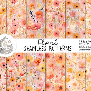 Motivo floreale senza soluzione di continuità / Uso commerciale / Carta digitale floreale senza soluzione di continuità / Fiori di pesca pastello acquerellati / Carta per scrapbooking / Artigianato