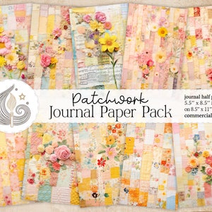 Patchwork Journal Paper | Printable Junk Journal Pages | Digital Download | Collage | Mixed Media | Scrapbook Paper | Crafts