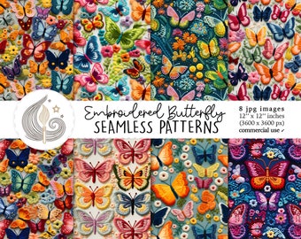 Embroidered Butterfly Seamless Patterns: Textile Digital Paper Pack ...