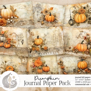 Fall Junk Journal Kit | Shabby Chic Pumpkin Papers | Printable Pages | Autumn Backgrounds | Digital Scrapbooking | Commercial Use