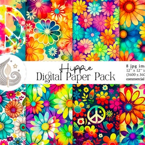 Motivo hippie / Uso commerciale / Carta digitale / Texture hippie / Flower Power / Pace / Acquerello / Carta per album