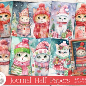 Demi-pages de carnet de voyage fantaisiste pour chats, Paquet de papier imprimable, Fournitures pour journaux, Kit de scrapbooking, Travaux manuels, Collage, Cartes