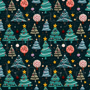 Nahtloses Weihnachtliches Stoffmuster | Kommerzielle Nutzung | 3D-Wiederholung Weihnachten Digitales Papier | Stickdatei Weihnachtsbaum | Basteln | Zum Selbermachen