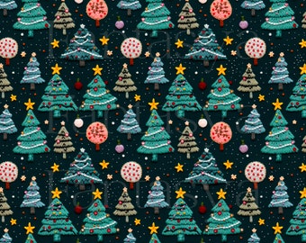 Embroidered Christmas Trees Seamless Patterns: 3D Holiday Digital Paper Pack with Festive Stitch Textures