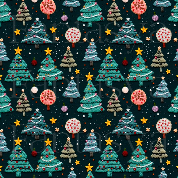 Christmas Tree Seamless Pattern | Commercial Use Christmas Digital Paper | Christmas Embroidery Repeat Pattern | Winter Holidays