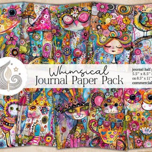 Kit per diario di spazzatura stravagante / Pagine di diario colorate stampabili / Pacchetto di carta per scrapbooking fantasy boho / Effimeri scarabocchi artistici psichedelici carini