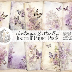 Kit per diario spazzatura vintage a forma di farfalla / carta per diario spazzatura shabby chic / creazione di carta antica / scrapbooking / forniture per la creazione di cartoline