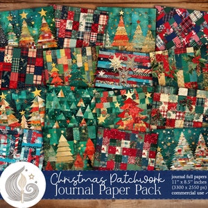 Kit de carnet de notes patchwork de Noël | Collage artisanal en papier, techniques mixtes | Fond de Noël numérique | Fabrication de cartes | Scrapbooking